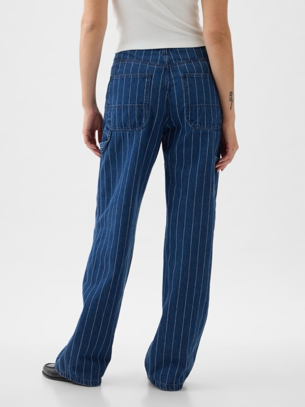 GAP 90s Loose Carpenter Mid Rise Medium Indigo Pinstripe Jeans Size 24 - Picture 4 of 16